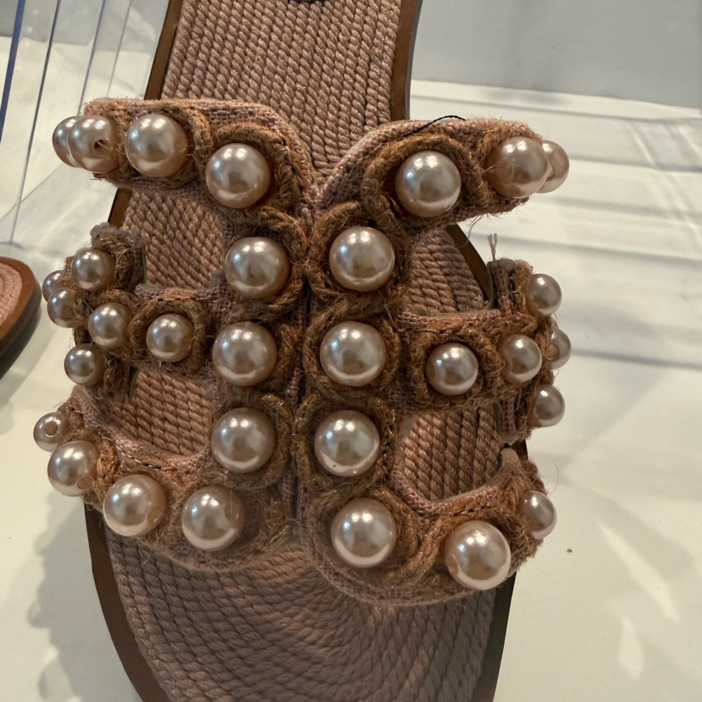 Sam Edelman Brown Pearl-Embellished Slide Mules - Picture 6 of 10